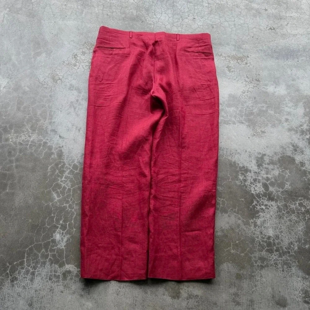 Vintage 90's Givenchy 100% linen red pleated  baggy trousers dress pants 42x31